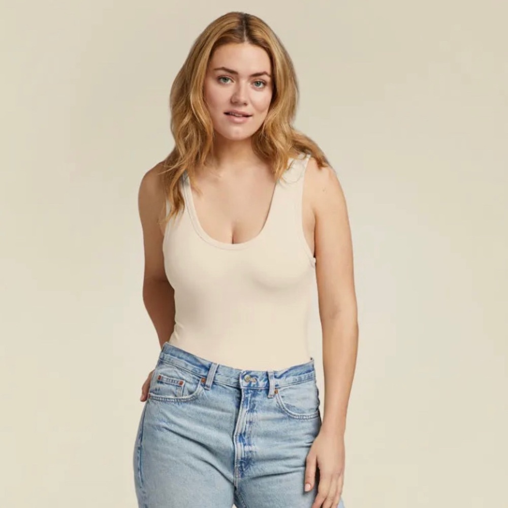 NUUDS scoop neck bodysuit in Bone -M